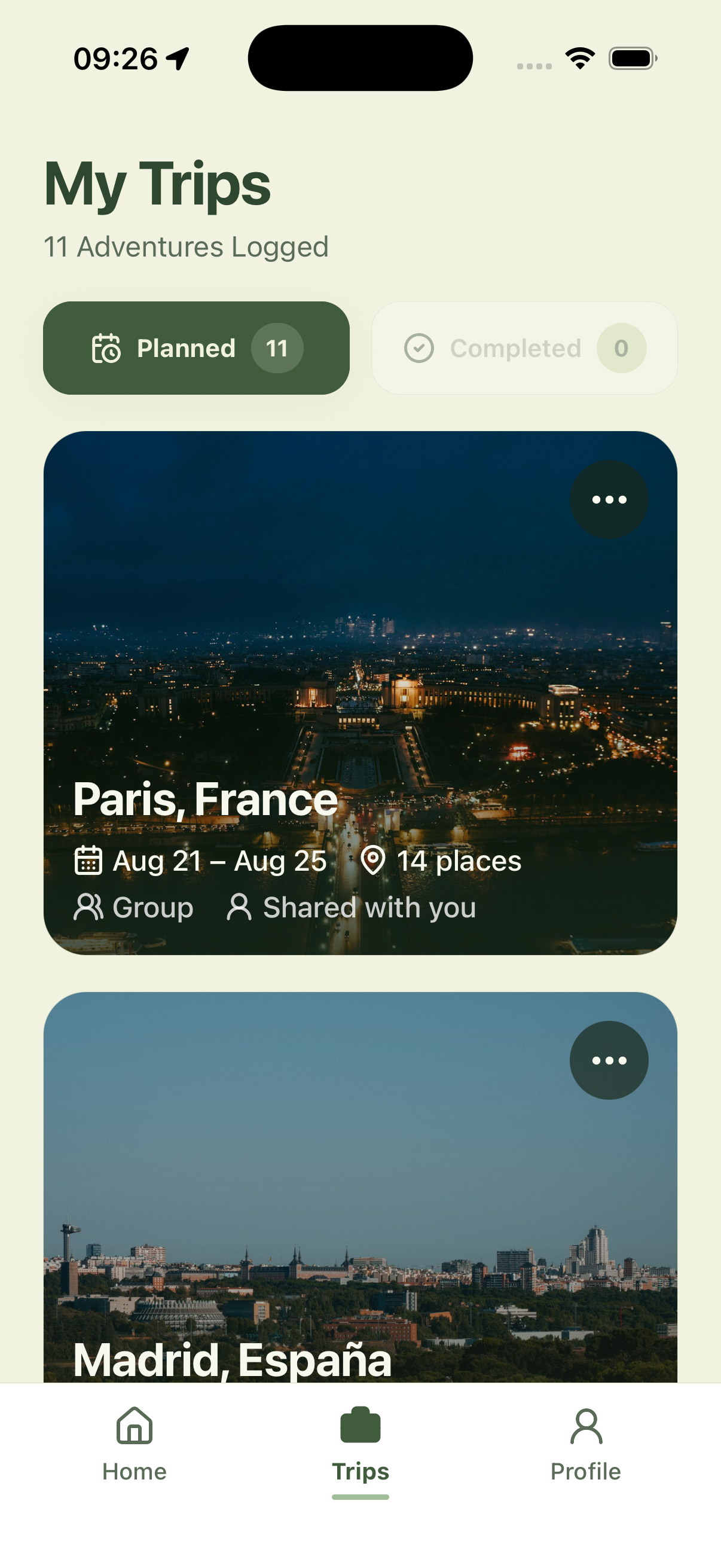 Current SwiftPath My Trips screen with planned journeys