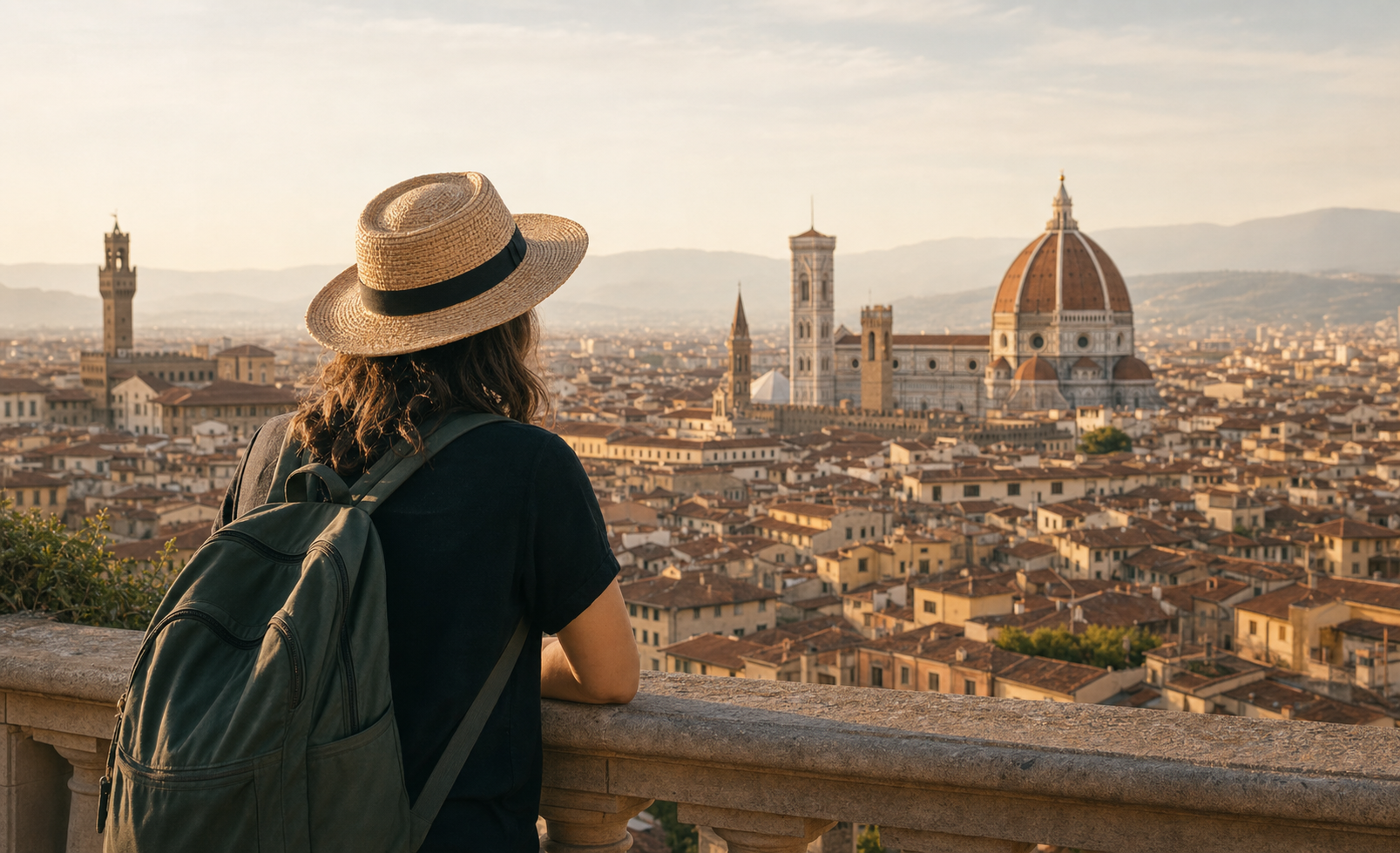 A traveler looking across Florence toward the Duomo